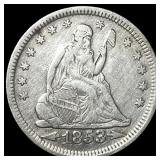 1853 Arrows/Rays Seated Liberty Quarter  NEARLY U