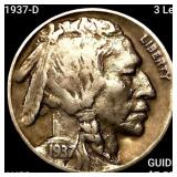 1937-D 3 Leg Buffalo Nickel CHOICE AU