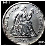 1863-S Seated Liberty Dime CLOSELY UNCIRCULATED