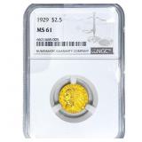 1929 $2.50 Gold Quarter Eagle NGC MS61