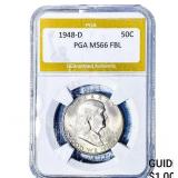 1948-D Franklin Half Dollar PGA MS66 FBL
