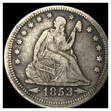 1853 Arrows/Rays Seated Liberty Quarter  LIGHTLY