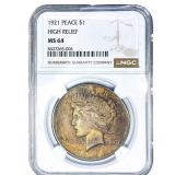 1921 Silver Peace Dollar NGC MS64 High Relief