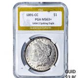 1891-CC Morgan Silver Dollar PGA MS63+ VAM-3 Spitt