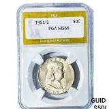 1951-S Franklin Half Dollar PGA MS66