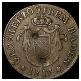 1817 German States Baden Copper 1/2 Kreuzer
