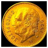 1920 Mexico .1206oz Gold 5 Pesos CHOICE AU