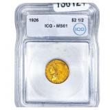 1926 $2.50 Gold Quarter Eagle ICG MS61