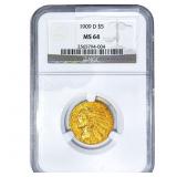 1909-D $5 Gold Half Eagle NGC MS64