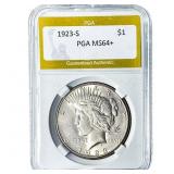 1923-S Silver Peace Dollar PGA MS64+