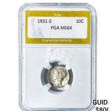1931-S Mercury Silver Dime PGA MS64