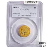 1909-D $5 Gold Half Eagle PCGS MS63