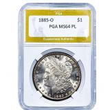 1885-O Morgan Silver Dollar PGA MS64 PL