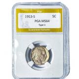 1913-S Buffalo Nickel PGA MS64 Type 1