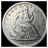 1862-S Silver Seated Liberty Half Dollar  NEARLY