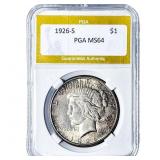 1926-S Silver Peace Dollar PGA MS64