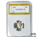 1920 Mercury Silver Dime PGA MS66+ FB