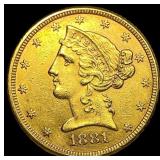 1881 Gold $5 Liberty Head Half Eagle  UNCIRCULATE