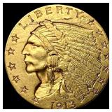 1913 Indian Head Gold $2.5 Quarter Eagle  NEARLY