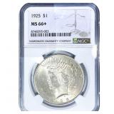 1925 Silver Peace Dollar NGC MS66+