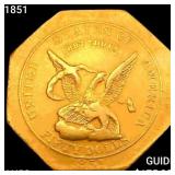 1851 A. Humbert $50 Gold '887' Reeded CHOICE AU