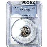 1851-O Silver Three Cent PCGS VF30