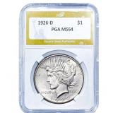 1926-D Silver Peace Dollar PGA MS64