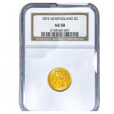 1872 Canada Newfoundland Gold $2 NGC AU58