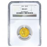 1911 $2.50 Gold Quarter Eagle NGC MS62+