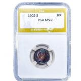1902-S Barber Dime PGA MS66