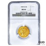 1909-D $5 Gold Half Eagle NGC MS64