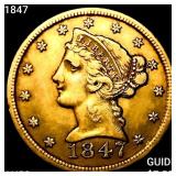 1847 $5 Gold Half Eagle CHOICE AU