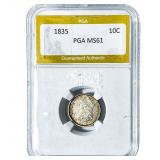 1835 Capped Bust Dime PGA MS61