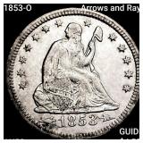 1853-O Arrows and Rays Seated Liberty Quarter CHOI