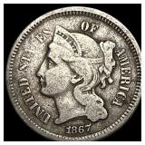1867 Nickel Three-Cent Piece NEARLY  UNCIRCULATED