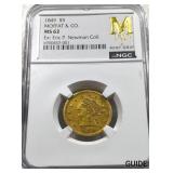 1849 Gold $5 Half Eagle Moffat & Co. NGC MS62