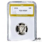 1916 Mercury Silver Dime PGA MS64