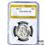 1951-S Franklin Half Dollar PGA MS65 FBL