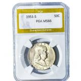 1951-S Franklin Half Dollar PGA MS66