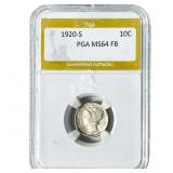 1920-S Mercury Silver Dime PGA MS64 FB