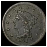 1851 Braided Hair Large Cent CLOSELY  UNCIRCULATE