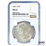 1921-D Morgan Silver Dollar NGC MS63