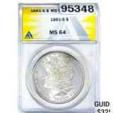 1881-S Morgan Silver Dollar ANACS MS64
