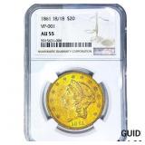 1861 18/18 $20 Gold Double Eagle NGC AU55 VP-001