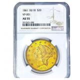 1861 18/18 $20 Gold Double Eagle NGC AU55 VP-001