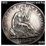 1853 Arrows and Rays Seated Liberty Half Dollar UN