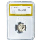 1931-S Mercury Silver Dime PGA MS64