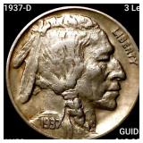 1937-D 3 Leg Buffalo Nickel CHOICE AU