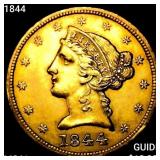 1844 $5 Gold Half Eagle UNCIRCULATED