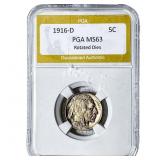 1916-D Buffalo Nickel PGA MS63 Rotated Dies